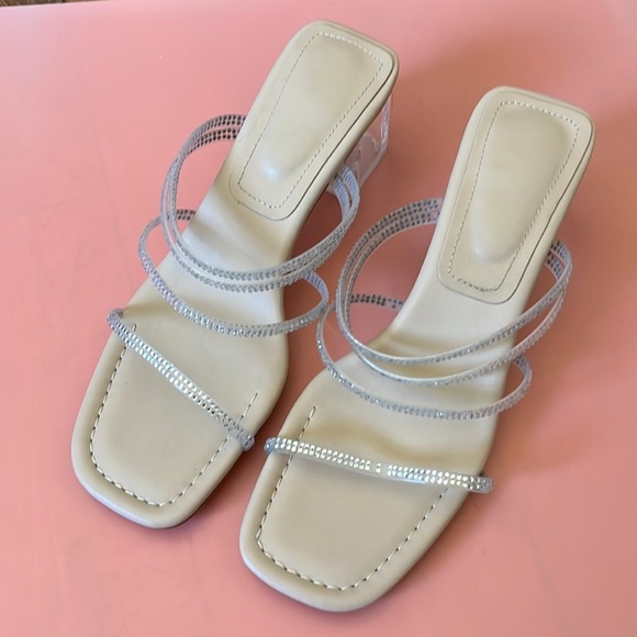 Clear Rhinestone Block Sandals - Picture 1 of 4